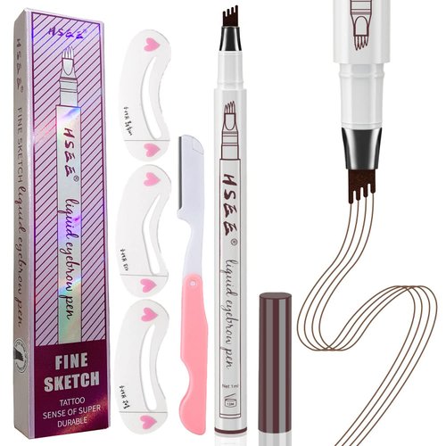 HSEE Eyebrow Pen - Eye Brown Makeup, Eyebrow Pencil with a Micro-Fork Tip Applicator Creates Natural Looking Brows Effortlessly and Stays on All Day, Dark Brown/Chestnut