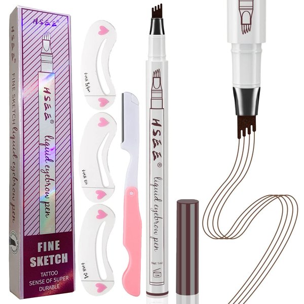 HSEE Eyebrow Pen - Eye Brown Makeup, Eyebrow Pencil with a Micro-Fork Tip Applicator Creates Natural Looking Brows Effortlessly and Stays on All Day, Dark Brown/Chestnut