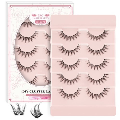 Lash Clusters 5 Pairs Cat Eye Lashes Russian Fluffy Lashes that Look Like Extensions Wispy Eyelash Clusters Volume DIY Lash Extension Soft and Easy to Wear (5 Pairs, Inspiration)