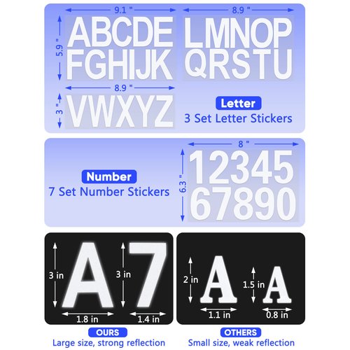 Seloom 148 PCS 3" Reflective Mailbox Numbers Stickers for Outside,White Letter and Number Stickers Address Numbers for Mailbox,Self Adhesive Vinyl Waterproof House Decal Stickers for Door Cars Home