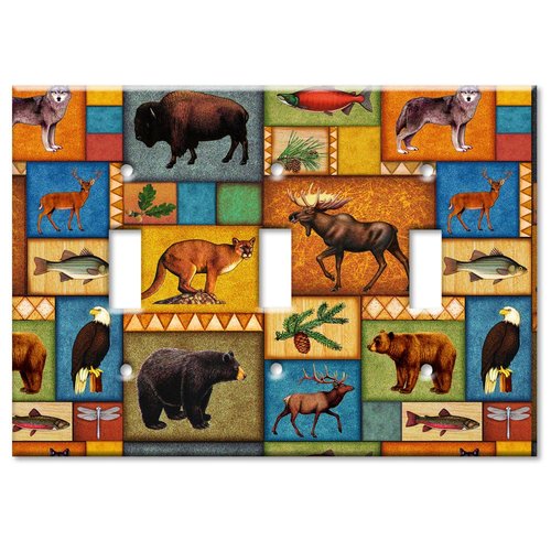 Art Plates - Triple Gang Toggle Decorative Metal Wall Plate - North Lodge - Image by Dan Morris - (Made in USA)