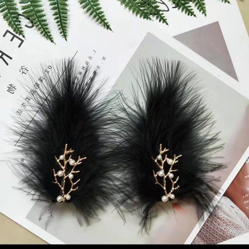 Suandsu 2 Pcs Feather Hair Clip Party Hairpins Fascinators Hair Barrettes Elegant Hair Accessory Black