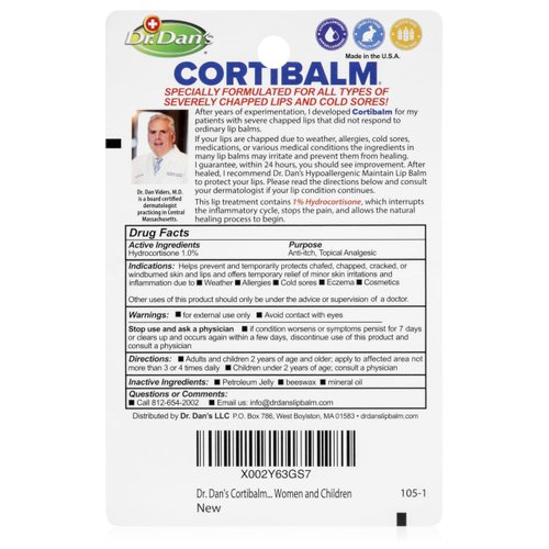 Dr. Dan's Cortibalm-2 Pack- for Dry Cracked Lips - Healing Lip Balm for Severely Chapped Lips - Designed for Men, Women and Children
