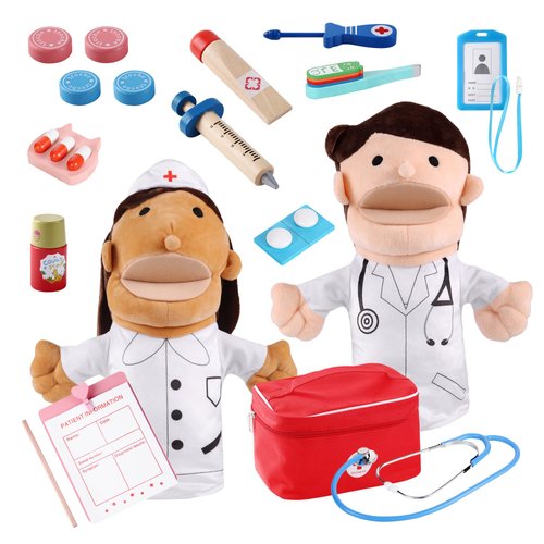Pretend Toy Medical Kit with Doctor &amp; Nurse Hand Puppets - Eases Fear for Kids, Educational Rolep...