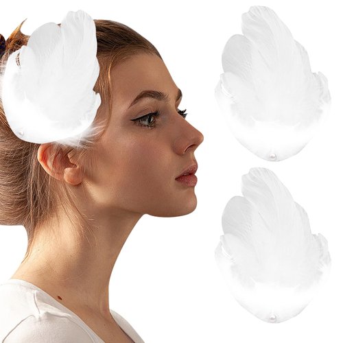 CANIPHA 2Pcs White Feather Hair Clips, Swan Lake Headpieces, Feather Hair Accessories for Women B...
