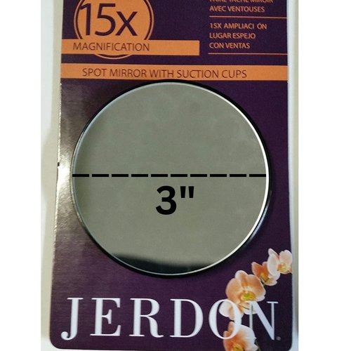 JERDON Black Spot Mirror - 3-Inch Diameter Makeup Mirror with Suction Cups for Wall-Mounting - 15X Magnification - JSC15