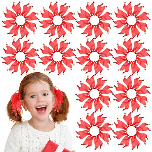 Hotop 12 Pcs Christmas Hair Ties with Bells Ribbon Hair Elastic Scrunchies Xmas Hair Ties Ribbon ...