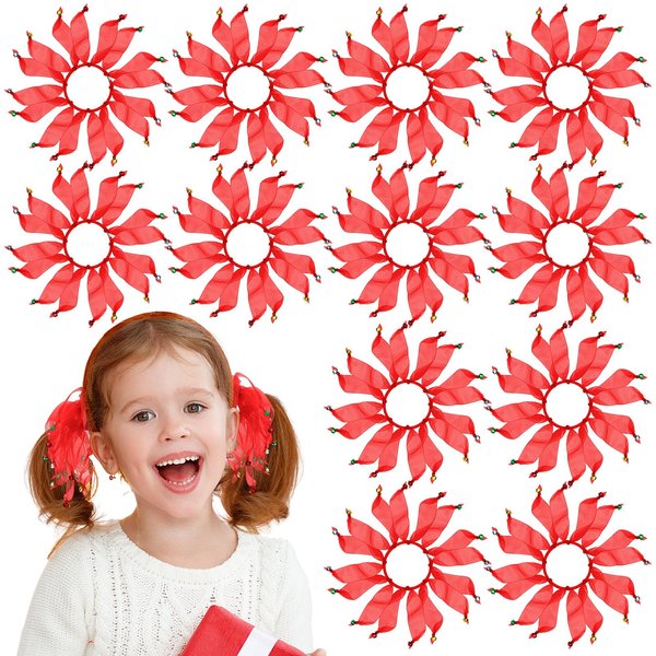 Hotop 12 Pcs Christmas Hair Ties with Bells Ribbon Hair Elastic Scrunchies Xmas Hair Ties Ribbon Ponytail Holder for Christmas Party Accessories(Red)