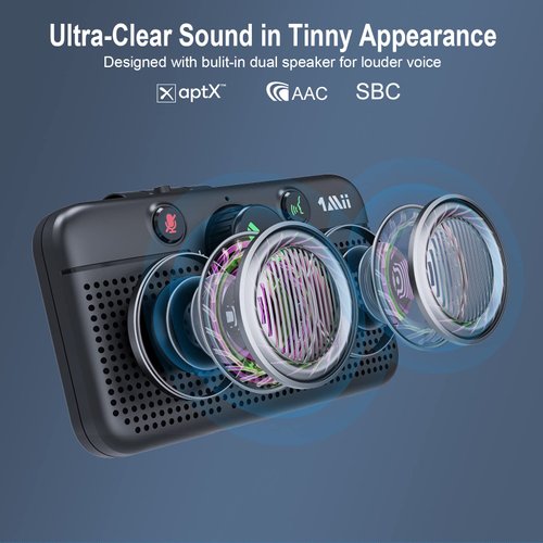 1Mii Bluetooth 5.3 Car Speaker, Handsfree Bluetooth Speakerphone for Cell Phone, Motion Auto On, Support Siri Google Voice Assistant for Android and iOS, Bluetooth 5.3 Car Kit with Visor Clip