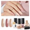 Modelones Nail Polish Set 3 Colors Nude Glitter Fall Quick Dry Nail Polish Base & Top Coat + Remover Pads Neutral Skin Tone Mini Starter Kit Manicure DIY Nail Art Salon Home Gift For Women Girl