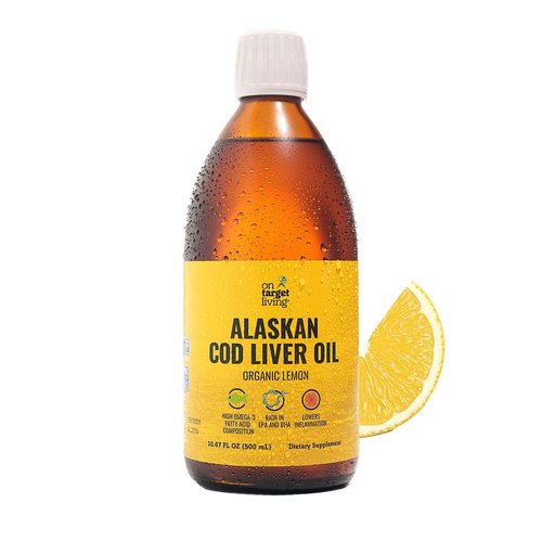 On Target Living Alaskan Cod Liver Oil Liquid | Organic Lemon Flavor 16.67 oz | Line Caught in Th...