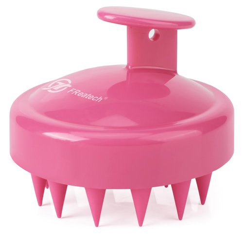 FREATECH Scalp Massager Hair Growth, Scalp Scrubber with Soft Silicone Bristles for Dandruff and Hair Care, Shampoo Brush Hair Massager Scalp Exfoliator for Wet & Dry, Long Curly Thick Hair, Red