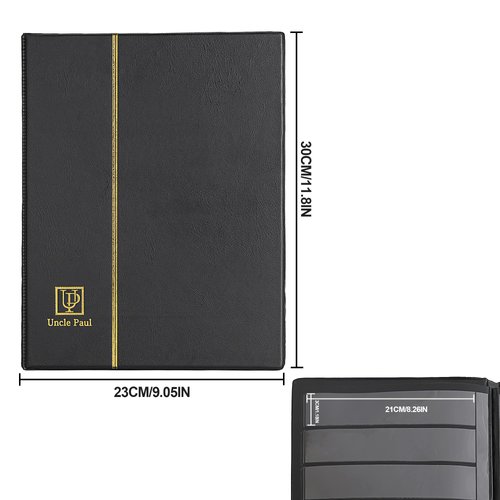 Stamp Albums 160 Pockets - Stockbooks with 30x197mm Sleeves, 10 Double Sided Black Page with Leatherette Padded Black Cover, Collection Storage Folder for Paper Money Postage Stamps AS0108BK