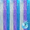 BEISHIDA 3 Pack Streamers Fringe Foil Curtain Backdrop Curtain, Tinsel Curtain Wall Door Party Streamers for Birthday Party Decoration-Silver Blue Purple (3.28 ft x 6.56 ft)