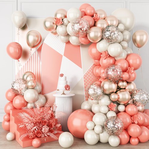 Dusty Pink Balloon, GREMAG Pink Balloon Garland Arch Kit, 115 Pcs Retro Pink Ivory White Confetti Rose Gold Latex Balloons, 5 10 12 18 Inch for Baby Shower Wedding Birthday Theme Party Decorations