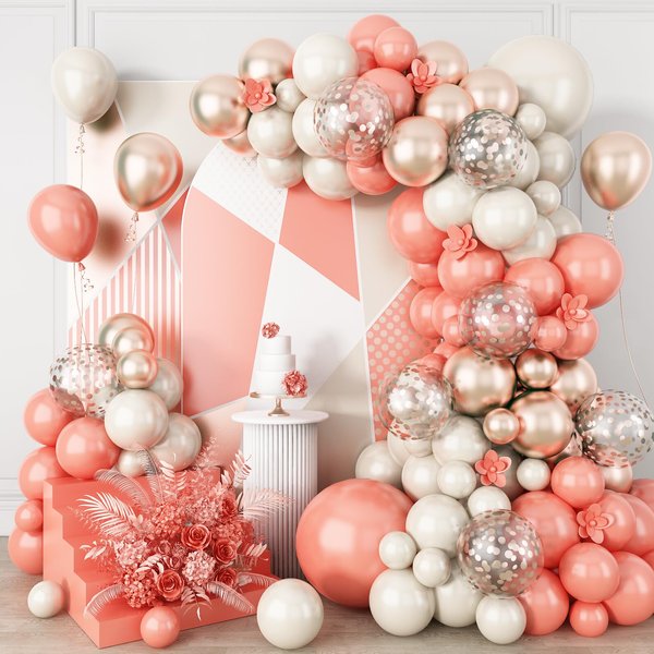 Dusty Pink Balloon, GREMAG Pink Balloon Garland Arch Kit, 115 Pcs Retro Pink Ivory White Confetti Rose Gold Latex Balloons, 5 10 12 18 Inch for Baby Shower Wedding Birthday Theme Party Decorations