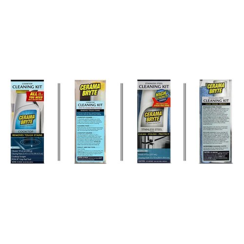 Cerama Bryte Stainless Steel Cleaner for Appliances + Cooktop and Stove Top Cleaner, 10 Ounce + 8 Fluid Ounce, POW-R Grip, Scraper, Pad + Cleaning Cloth