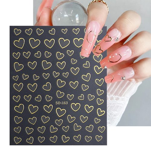 8 Sheets Metallic Nail Art Stickers, Heart Love Nail Decals 3D Self Adhesive Gold Silver Rose Gold White Nail Designs, Heart Nail Sticker for French DIY Nail Decoration Manicure Accessories for Women