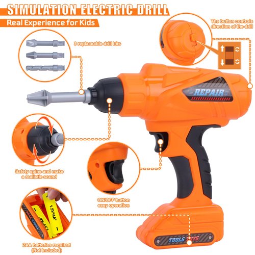 Magic4U Kids Tool Set, 52PCS Toddler Tool Set with Electric Drill Toy & Kids Tape Measure, Pretend Play Construction Toys Costume with Kids Tool Belt, Toy Tool Bag for Boy Girls Age 3-8