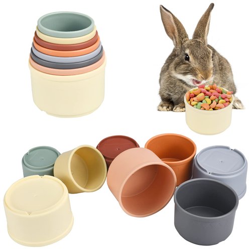 CooShou Colorful Multi-Sized Stackable Cup Toys for Bunny Rabbit Gradient Nesting Toys for Small Animals Foraging Playing