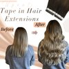 Ugeat 22inch Hair Tape in Extensions for Women Brown to Blonde Tape in Remy Human Hair Extensions Dark Brown Mix Medium Brown with Light Blonde Balayage Invisible Tape in Hair Extensions 20Pcs 50G
