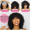 Mjiokii Human Hair Wig with Bangs for Black Women Glueless Short Water Wave Curly Bob Wigs Human Hair with Bang 180% Density None Lace Wavy Bang Wig 100% Brazilian Virgin Hair Natural Black 12 Inch