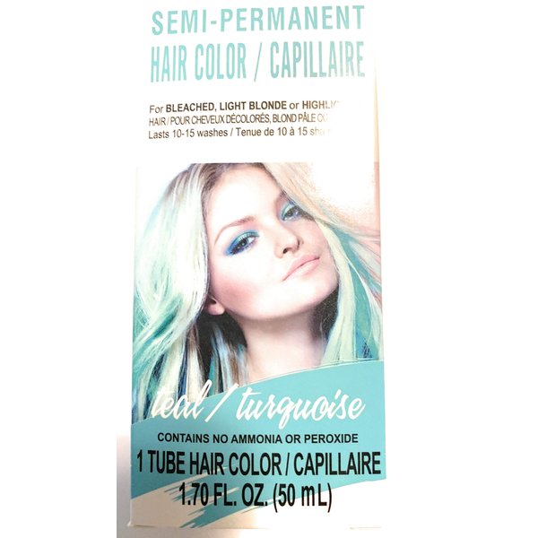 Semi - Permanent Hair Color, Teal Turquoise, 1 Tube 1.7 fl oz.