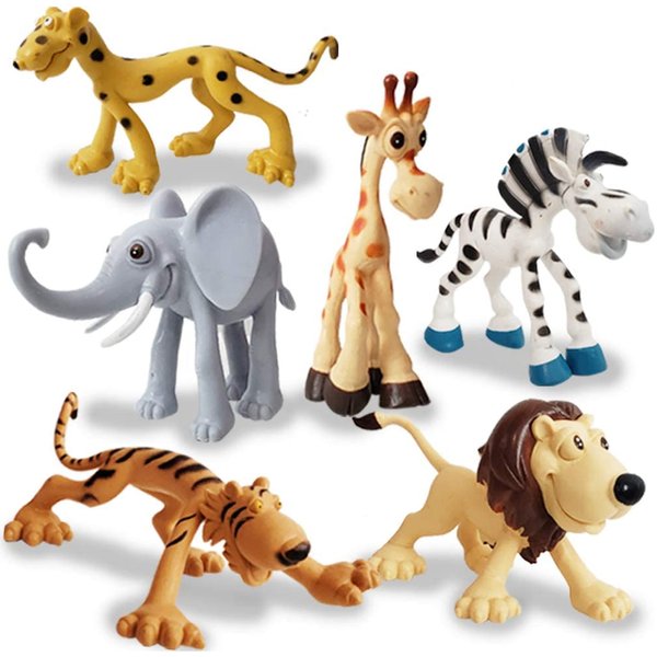 ArtCreativity Cartoon Animals Figurines for Kids - Set of 6 - Cute Cartoonish Design - Durable Plastic Play Set - Cool Storage Box - Great Gift Idea, Safari and Jungle Favors for Boys & Girls