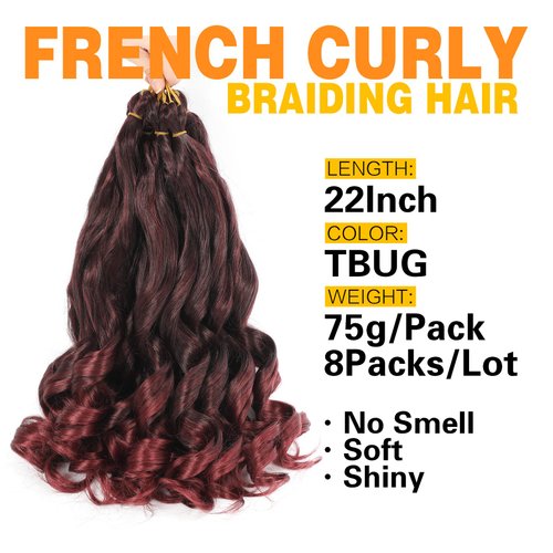 Ayana 8 Packs French Curly Braiding Hair 22 Inch Long Bouncy Loose Wavy Crochet Hair For Black Women Pre Stretched French Curl Braiding Hair Synthetic Hair Extensions (22 Inch (Pack of 8), TBUG)
