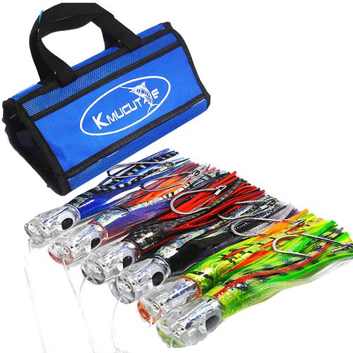 kmucutie Set of 6 pcs 9 inch trolling Lure Marlin Tuna Dolphin Shark Big Game deep sea Fishing Lures Included Mesh Bag (9 INCH)