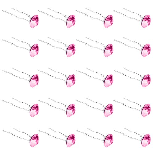 QIUTIMIY 20 Pack (Pink) Rhinestone Hair Pins Crystal Hair Clips for Bridal Wedding Women Hair Jewelry Accessories, with Clear Container