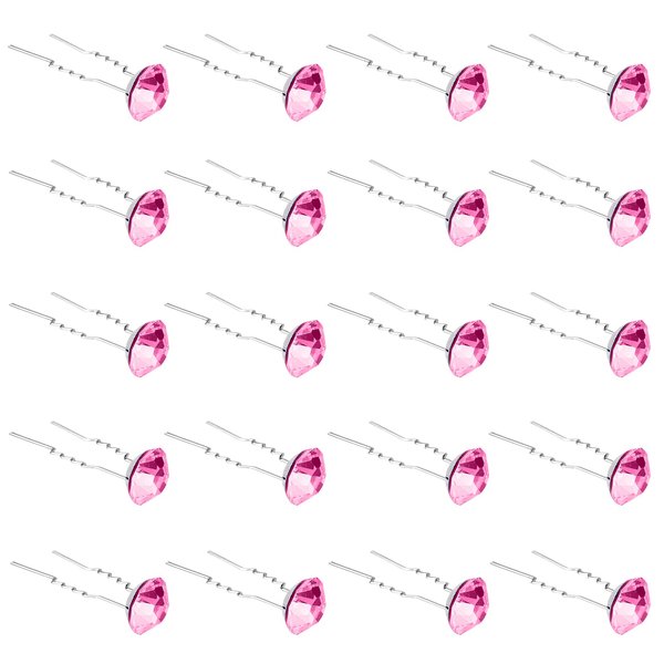 QIUTIMIY 20 Pack (Pink) Rhinestone Hair Pins Crystal Hair Clips for Bridal Wedding Women Hair Jewelry Accessories, with Clear Container