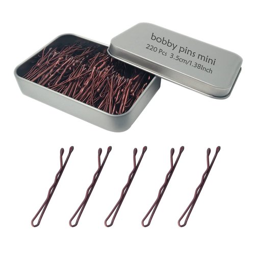 220 Count Mini Wavy 1.38 Inch Bobby Pins Brown, YINGFENG Small Hair Bobby Pins with Storage Box f...