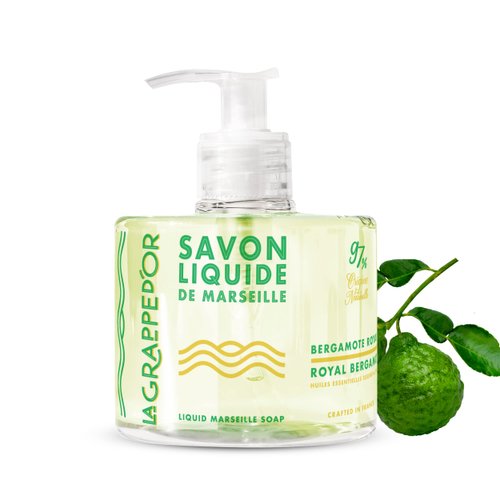 La Grappe d'Or Royal Bergamot Marseille Hand Soap with Essential Oils | Handmade in France from Moisturizing Organic Olive & Coconut Oil | Natural, Cruelty-Free & Vegan, 11.10 oz Liquid