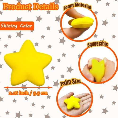 24pcs Star Stress Balls,Mini Star Foam Squeeze Ball,Yellow Anxiety Relief Star Toys for School Reward,Carnival Prizes,Party Favors,Hand Exercise