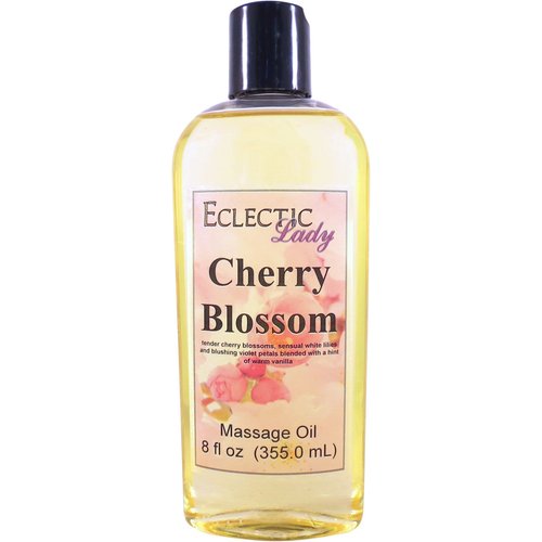 Cherry Blossom Massage Oil, 8 oz, With Sweet Almond Oil and Jojoba Oil, Preservative Free, Perfect for Aromatherapy and Relaxation