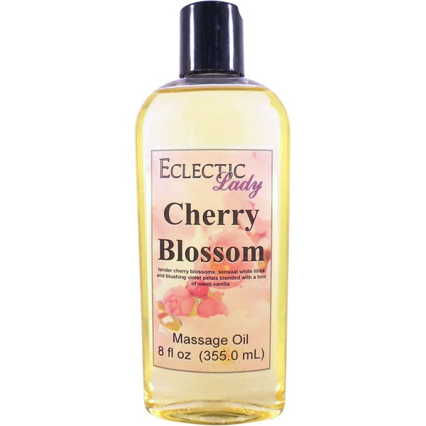 Cherry Blossom Massage Oil, 8 oz, With Sweet Almond Oil and Jojoba Oil, Preservative Free, Perfect for Aromatherapy and Relaxation