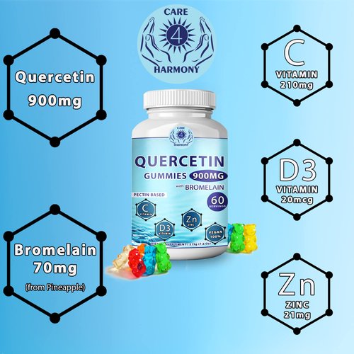 (3Pack) Quercetin Gummies - Quercetin with Bromelain Vitamin C + Zinc Vitamin D3 – Chewable Quercetin 900mg Supplements - Quercetin for Kids and Adults (3)