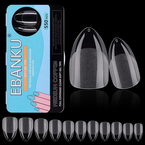 EBANKU 550PCS Full Cover Nail Tips, Short Stiletto Frosted Nails Tip Press on Nails Acrylic Fake Nails Artificial Fingernails Tip for Girls Women Nail Salons and DIY at Home