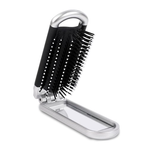 Mini Hair Brush for Women Men and Girls, Small Folding Travel Detangling Hairbrush with Purse Mirror Portable Pocket Size Hair Massage Comb Compact Foldable Hair Styling Tool for Thin,Short,Wet Hair