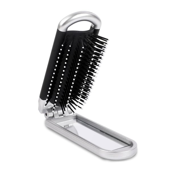 Mini Hair Brush for Women Men and Girls, Small Folding Travel Detangling Hairbrush with Purse Mirror Portable Pocket Size Hair Massage Comb Compact Foldable Hair Styling Tool for Thin,Short,Wet Hair