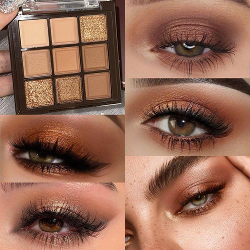 FLYEEO Neutral Brown Eye Shadow palette- Rose Gold Dark Brown Eyeshadow Palette Colorful 9 Colors, Matte Shimmer Highly Pigmented Nude Eyeshadow Palette Makeup Naturing-Looking Long Lasting