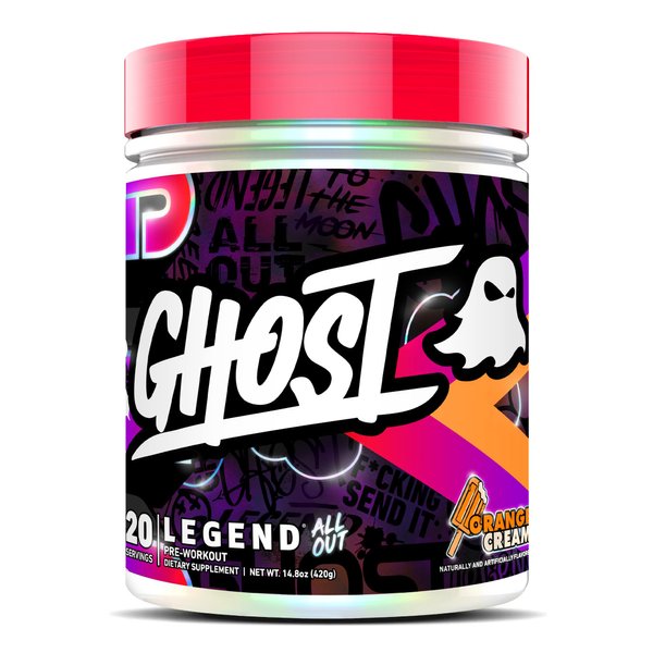 GHOST Legend All Out Pre-Workout Powder, Orange Cream - 20 Servings - Pre-Workout Supplement for Men & Women - Energy & Pumps - Caffeine, L-Citrulline, & Beta Alanine Blend - Sugar Free