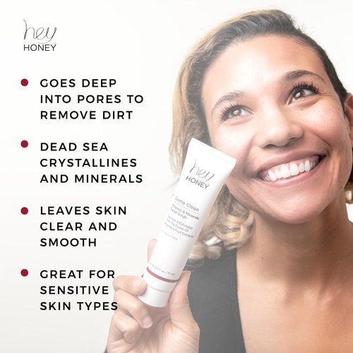 Hey Honey Skincare Propolis and Dead Sea Salt Microdermabrasion Facial Scrub For Sensitive Skin | Non-Abrasive Exfoliating Aimed Brighten Acne Scars, Remove Blackheads & Dead Skin Cells | 2.2 oz