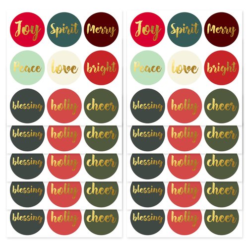 Mobiusea Creation Christmas Stickers | Christmas Envelope Seals | 1.4 inch | Gold Foil | Inspirational Positive Word | Waterproof | 90-Pack for Christmas Gifts, Holiday Stickers for Envelopes, Holiday