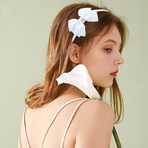Kistreao Bow Headband White Hair Bows Hair Bands Cute Ribbon Hair Accessories for Women Girls Wedding Party Favors Supplies