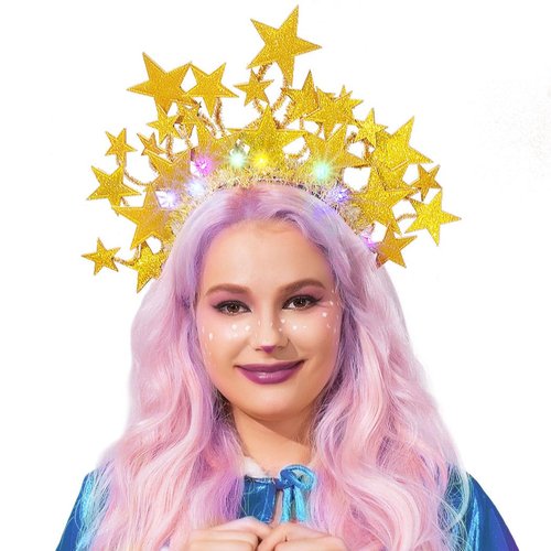 Nicute Light Up Headband LED Stars Halo Hair Hoop Sparkly Headbands Holiday Party Hair Band for Women and Girls (Gold)