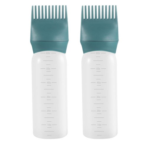 Pimoys Hair Oil Applicator Bottle 6 Ounce, 2 Pack Root Comb Applicator Bottle Hair Dye Bottle Oiling Applicator Brush with Graduated Scale, Dark Blue