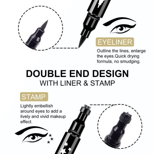 Ownest 3 Pcs Double-sided Liquid Eyeliner Pen,with Eye Makeup Stamp Super Slim Gel Felt Tip High Black Pigment,Waterproof Smudgeproof Long Lasting Eyeliner Eye Tattoo Makeup Tool