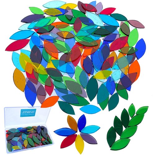 LITMIND 120 Pieces Assorted Colors Transparent Mosaic Glass Petals, Hand-Cut Stained Glass Mosaic Tiles for Crafts - Ideal for Mosaic Art and Décor